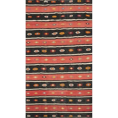 Hand Woven Oriental 100% Wool Carpet Southwestern Tribal Coral Kilim Area Rug - 9' 2'' X 5' 7''