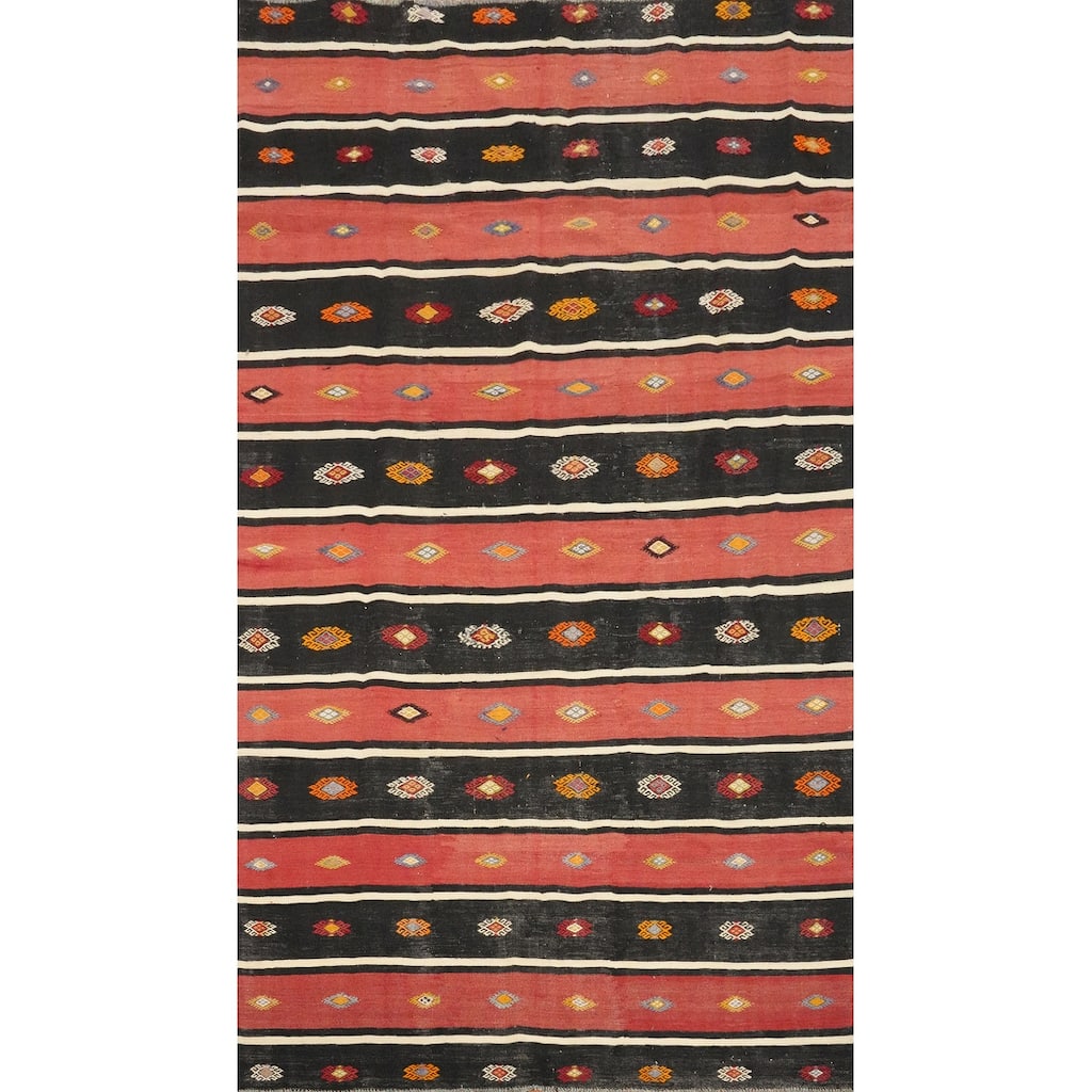 Hand Woven Oriental 100% Wool Carpet Southwestern Tribal Coral Kilim Area Rug - 9' 2'' X 5' 7''