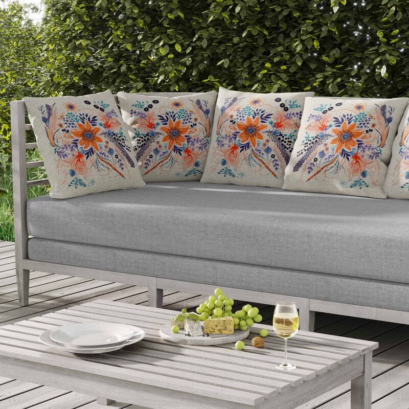 Enchanting Bouquet Indoor/Outdoor Reversible Throw Pillow Orange and Purple
