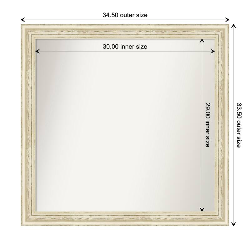 Country White Wash Framed Non-Beveled Custom Wall Mirror, Bathroom Vanity Mirror - Outer Size: 34.5 x 33.5