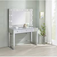 GLAM MARY WHITE VANITY WITH CLEAR GLASS TOP — CLEGLAM