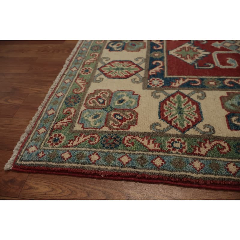 Hand Knotted Oriental 100% Wool Carpet Traditional Geometric Red Kazak Area Rug - 6' 10'' X 4' 11''