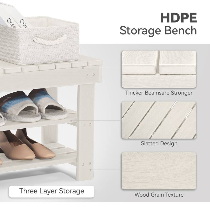 HDPE Outdoor Storage Bench Entryway Shoe Rack Patio Bench