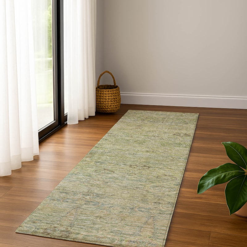 Premium Washable Super Soft Vintage Traditional Mayfield Rug - Green - 2'3" x 7'6"