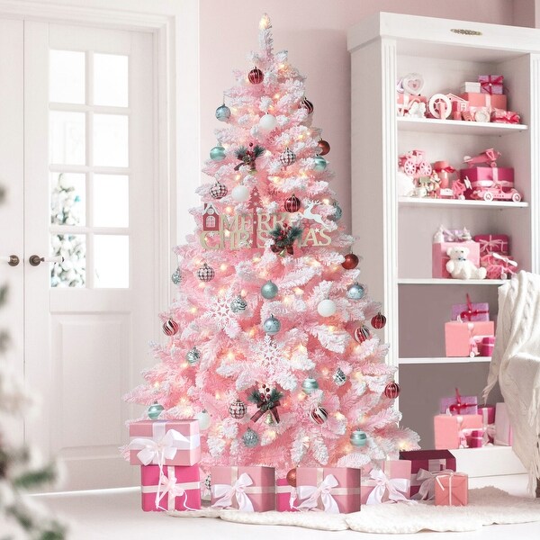 VEIKOUS 6.5FT 7.5FT Pre lit Christmas Tree Snow Flocked Artificial with Lights and Metal Stand On Sale Bed Bath Beyond 34558754
