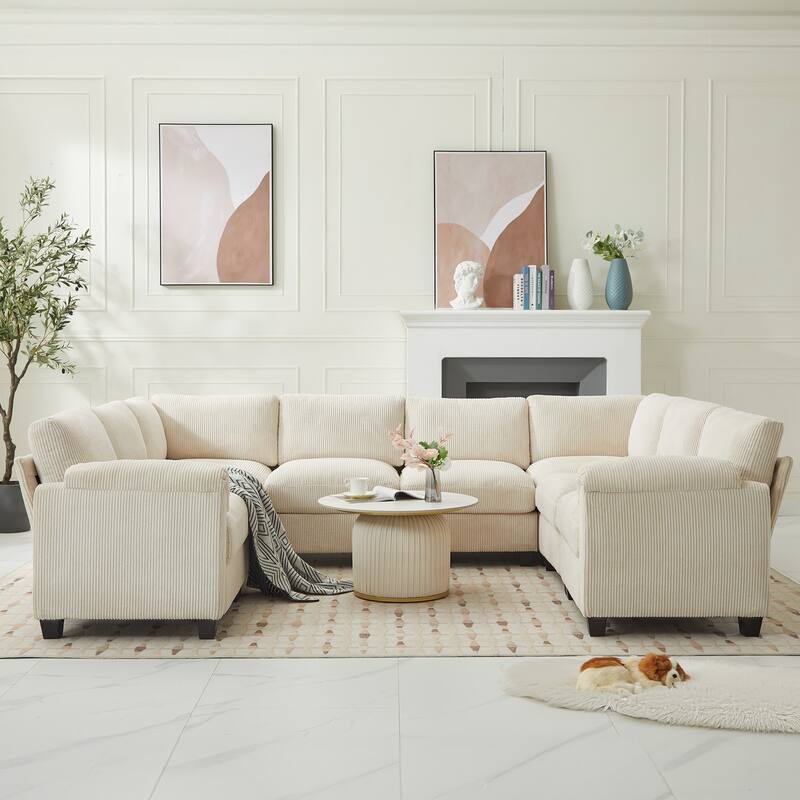 Multi-Seater Corduroy Sectional Sofa, Soft & Comfortable Corner Sofa