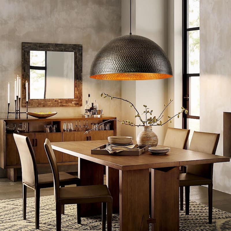 1-Light Modern Industrial Oversized Hammered Gold Leaf Dome Pendant Light for Kitchen Island