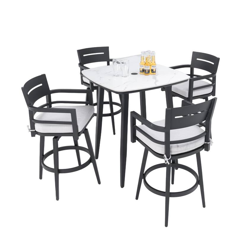 5-Piece Outdoor Aluminum Bar Set with Swivel Chairs, Sunbrella Cushion