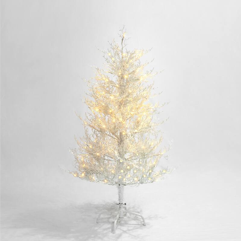 Pre-Lit Aspen Fir Artificial Tree - Snow Flocked Branches, Warm White LED Lights, Home Party