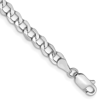 Curata 14k White Gold Hollow Polished Lobster Claw Closure 4.3mm Semi-solid Curb Link Chain Bracelet - 7 Inch