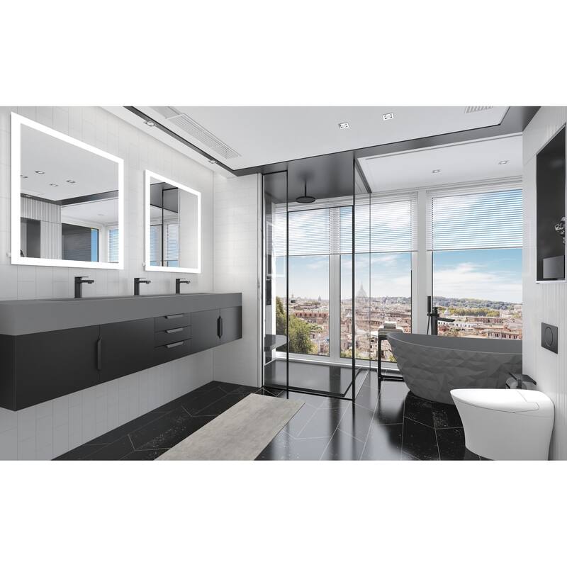 Nile 84" Wall Mounted Bathroom Vanity Set gr/ Gray Top