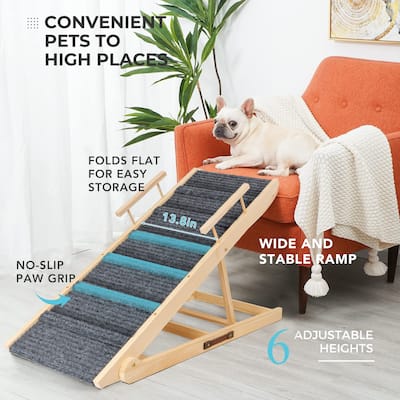 Wooden Adjustable Pet Ramp 41.33" Long Folding Portable Dog Ramp for All Dogs