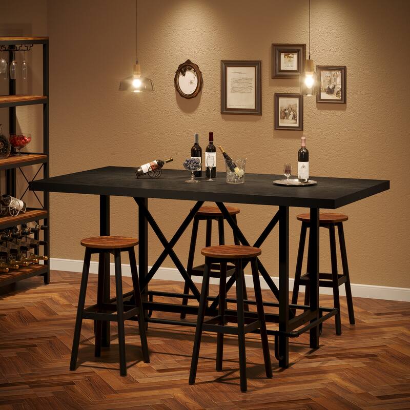 6-People Counter Bar Height Pub Table withe Footrest, Tall Bar Table with Thicken Wood Tabletop and Metal Frame for Home/Kitchen