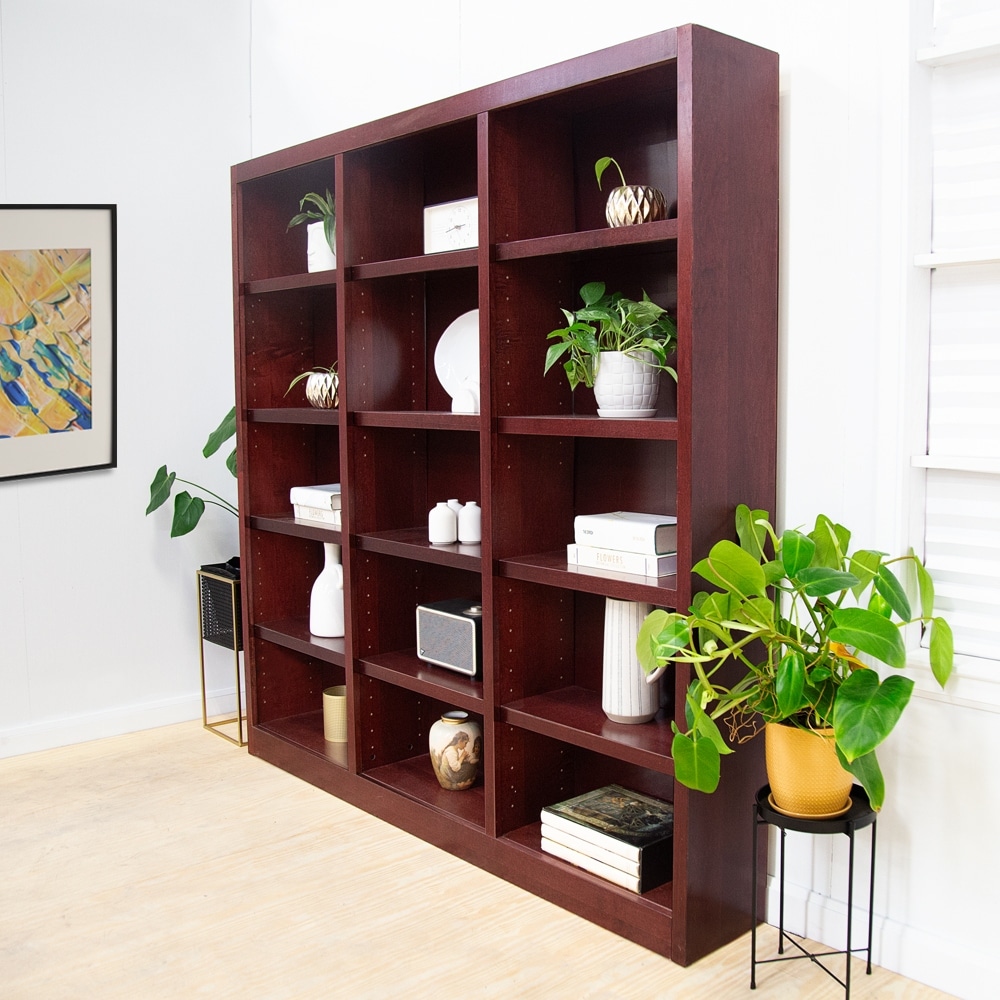 Concepts in Wood Triple Wide Wood Bookcase, 15 Shelf, 72 inch Tall