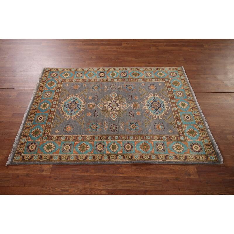 Kazak Accent Rug Hand-Knotted Oriental Wool Carpet - 3'4" x 4'10"