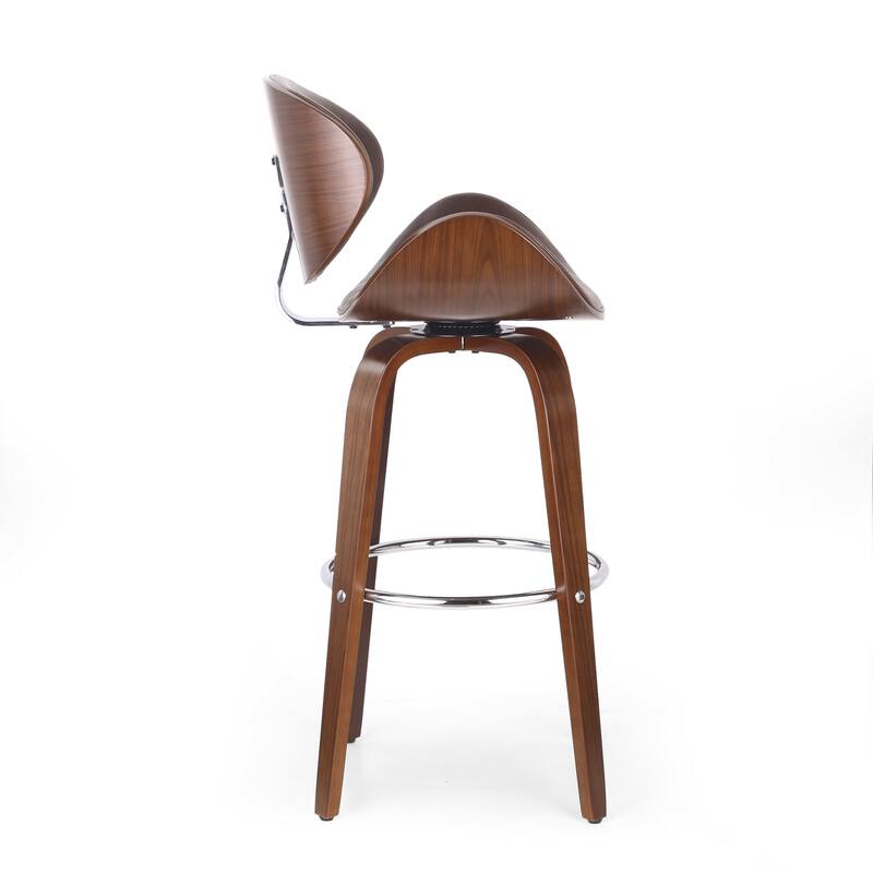 30" Mid-Century Swivel Bar Stool with Leather Seat, Metal Frame, Chrome Footrest, for Bar Dining Room and Living Room