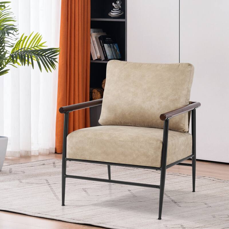MCombo Set of 2 Modern Accent Chairs, Armchair with Upholstered Cushion, Leathaire Fabric Lounge Chairs for Living Room 4748