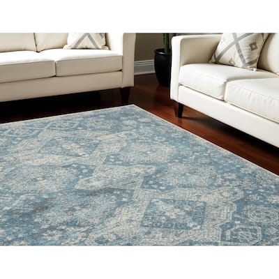 Power Loomed Distressed Geometric Modern Stain Resistant Area Rug - 120' X '96' X '0.5