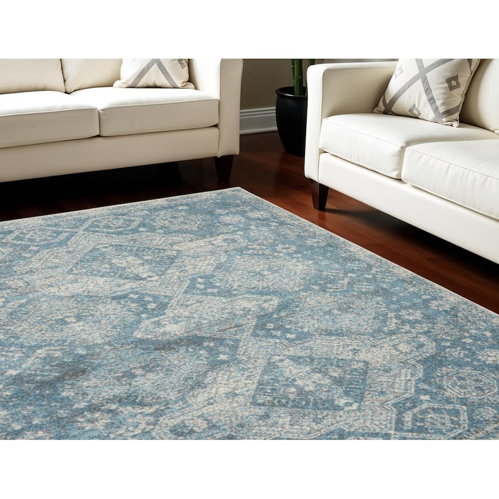 Power Loomed Distressed Geometric Modern Stain Resistant Area Rug - 142' X '106' X '0.5