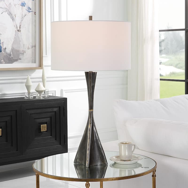 Handcrafted Table Lamp with Drum Shade - 32" - Black