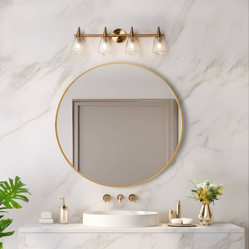 Modern 4-Light Gold Bathroom Vanity Light Textured Glass Wall Sconce - L29" x W6.3" x H8.7"