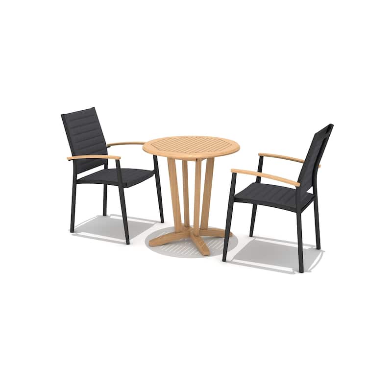 Amazonia Teak and Aluminum 3pc Outdoor Patio Bistro Set - Brown and Black