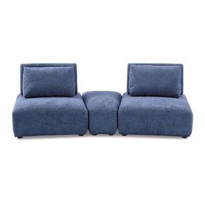 Stavan Modular Curved 2 Seat Sofa Set, Blue Chenille, Adjustable Backs