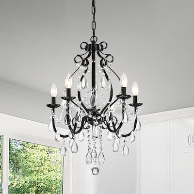 Antique Black 5-Light Candle Style Chandelier with Crystal
