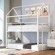 preview thumbnail 1 of 18, Twin over Twin Metal Bunk House Beds Frame Built-in Ladder for Kids, Boys and Girls White