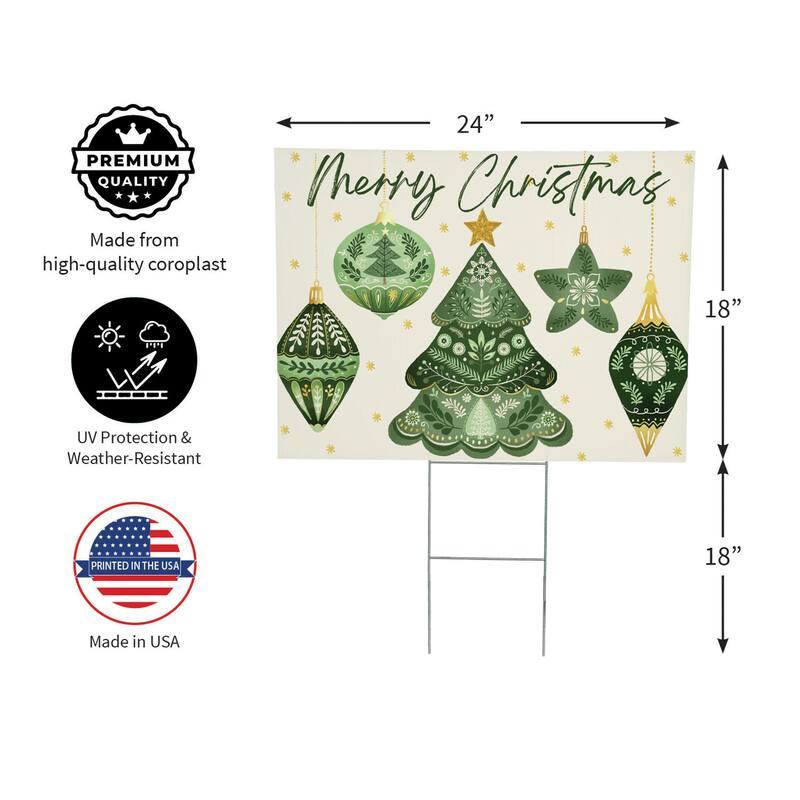 Shades of Green Yard Sign - "Merry Christmas" - 24" x 18" - Multicolor