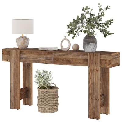 Solid Wood Entryway Table, 63" Long Console Table with 2 Drawers