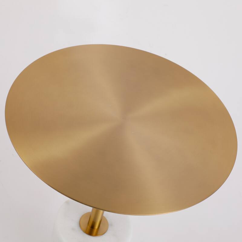 Round End Table with Marble Base, Circular Accent Living Room or Bedside Side Table