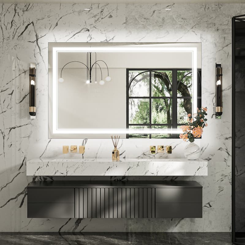 Keonjinn LED Front Light and Backlit Bathroom Vanity Wall Mirror, 3 Color Temperatures, Anti-fog
