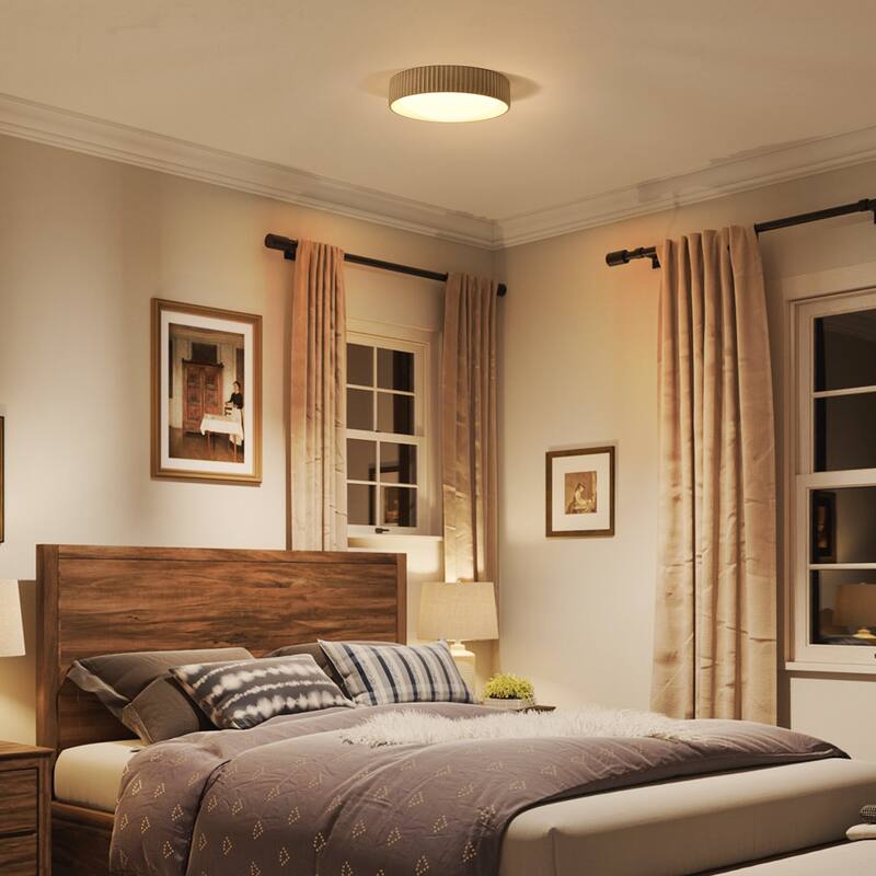 25W Modern Beige Cement LED Flush Mount Ceiling Light, Minimalist Textured Design for Bedroom & Bathroom - 1 Light