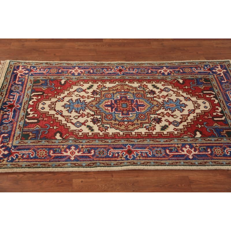 Geometric Heriz Serapi Indian Foyer Rug Handmade Wool Carpet - 3'0"x 4'11"
