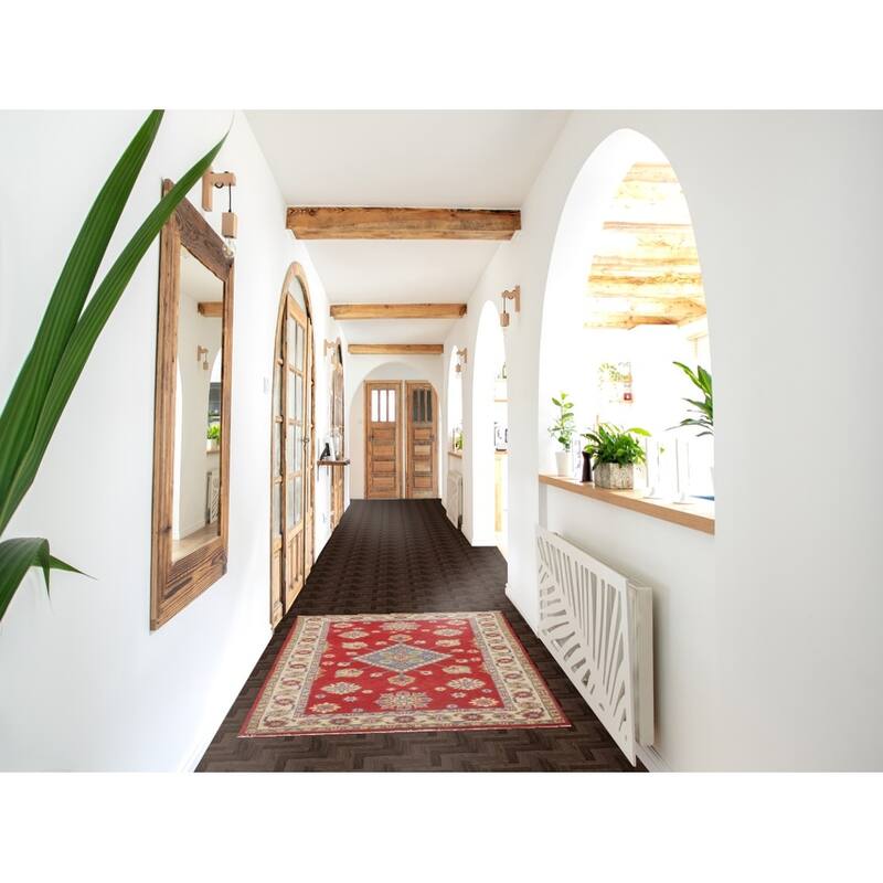 Traditional Red Kazak Accent Rug Handmade Wool Carpet - 3'2" x 4'11"