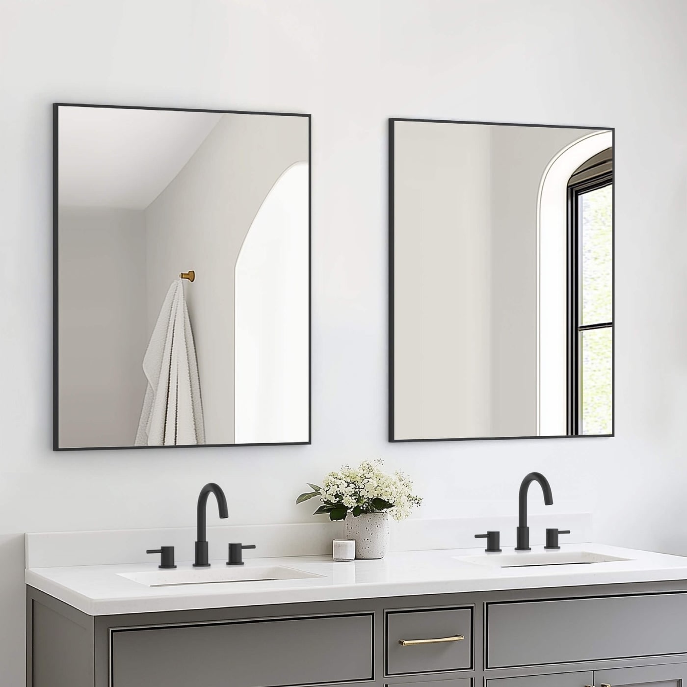 30 x 36 Inch Shatterproof Wall Mount Metal Frame Mirror