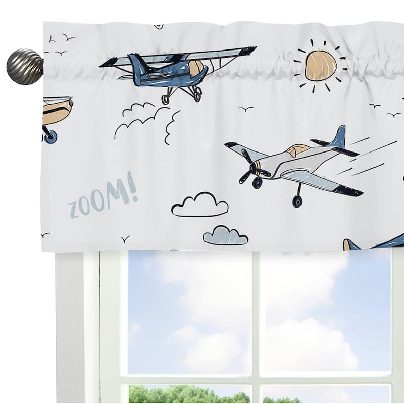 Sweet Jojo Designs Green Vintage Airplane Boy Window Curtain Valance - Airplanes Transportation Clouds Sun Sky Aviator Aviation