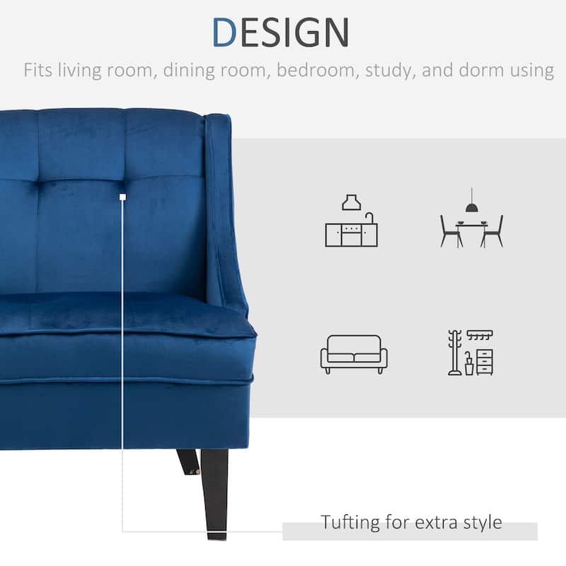 HOMCOM Tufted Single Sofa Chair with Rubber Wood Legs, Thick Padding Mid-Back, and Wings for Living Room