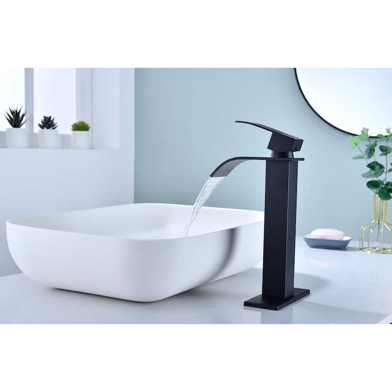 Modern Single Handle Sink Vanity Bathroom Faucet with Waterfall Spout, Anti Corrosion, Anti Rust, Easy Clean