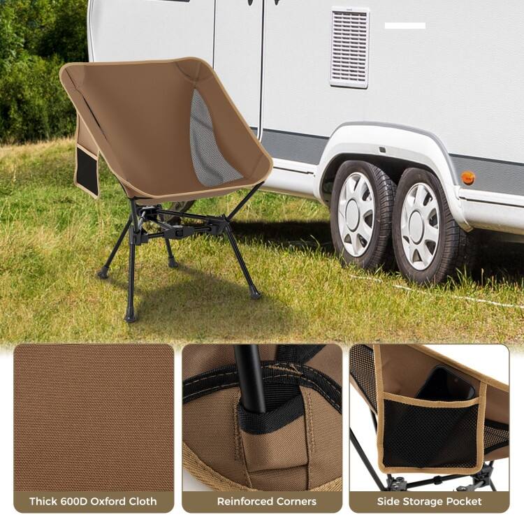Coffee-Black Aluminum Camping Chair with Mesh Oxford Seat and Carry Bag