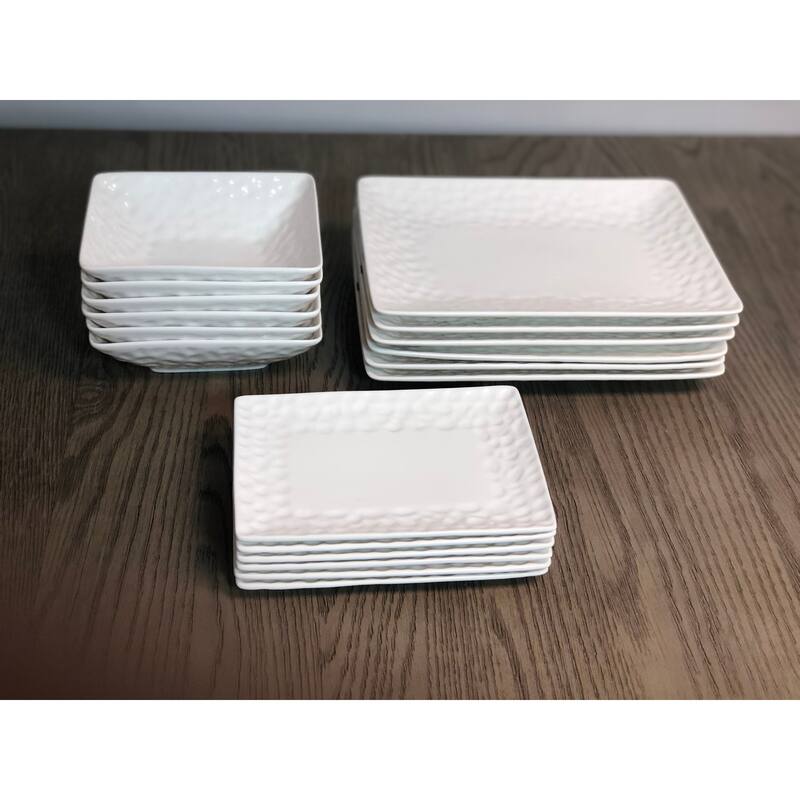 Red Vanilla Marble Rectangular Salad Plates Set /6