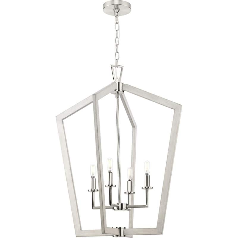 Galloway Collection 4-Light 30 in. Brushed Nickel Modern Farmhouse Foyer Light with Grey Washed Oak Accents - Medium