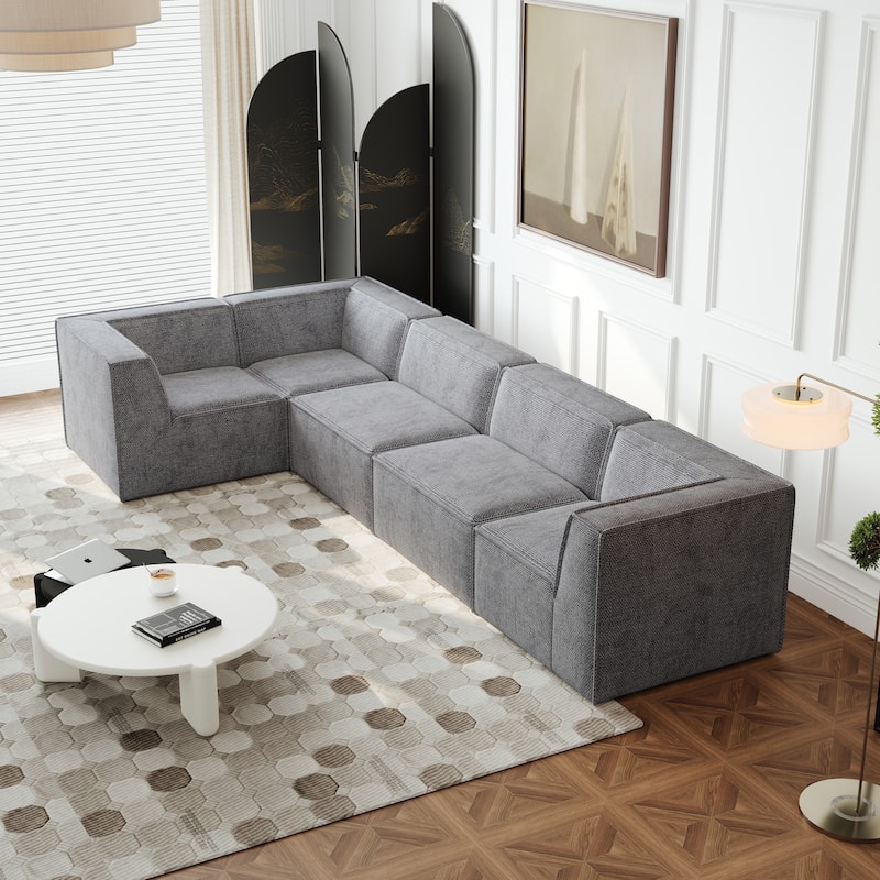 L Shape Sectional Sofa 5pc Loveseat Sofa Chenille Modular Sleep Couch Bed for Livingroom Recliner Sofa Floor Upholstered Daybed