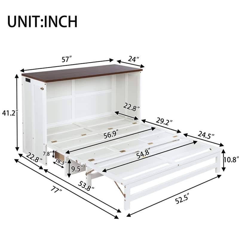 Murphy Bed Cabinet with Storage Drawer and Charging Station, USB Port