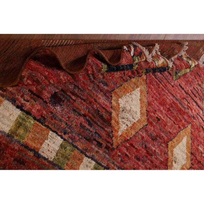Hand Knotted Oriental 100% Wool Carpet Modern Tribal Red Moroccan Area Rug - 9' 11'' X 6' 9''