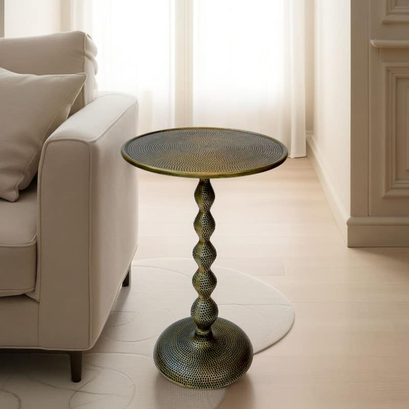 Pearson Hammered Dimple Round Metal Side Table - Aluminium Base and Top Accent Table Antique Brass Finish - Silver