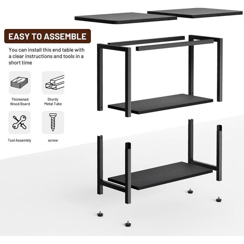 3-Tier End Table for Small Space with Wide Storage Tabletop