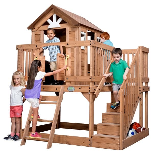 slide 2 of 10, Backyard Discovery Scenic Heights Cedar Wooden Elevated Kids Playhouse - 6'5" x 6'5" Brown - 6'5" x 6'5" - Kids