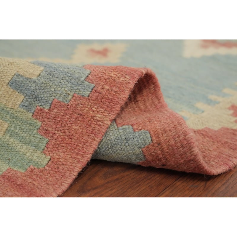 Hand Woven Oriental 100% Wool Carpet Southwestern Tribal Navy Blue & Blues Kilim Area Rug - 6' 8'' X 4' 10''